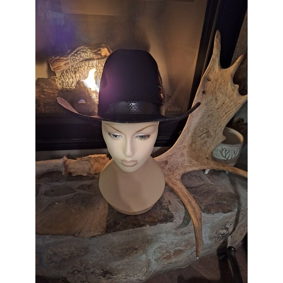 Vintage Bailey Western Custom Cowboy BLACK Dura-felt 6 7/8 - Picture 6 of 12